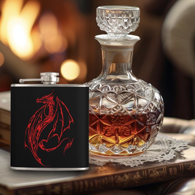 Flasques Rouge Tribal Dragon Noir (Créateur téléchargé)