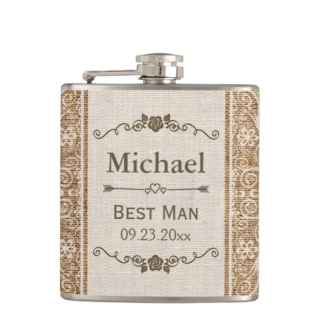 Flasques Russe Burlap Mariage de dentelle Best Man (Devant)