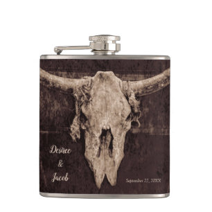 Flasques Rustique Western Bull Skull Mariage Pays Texture