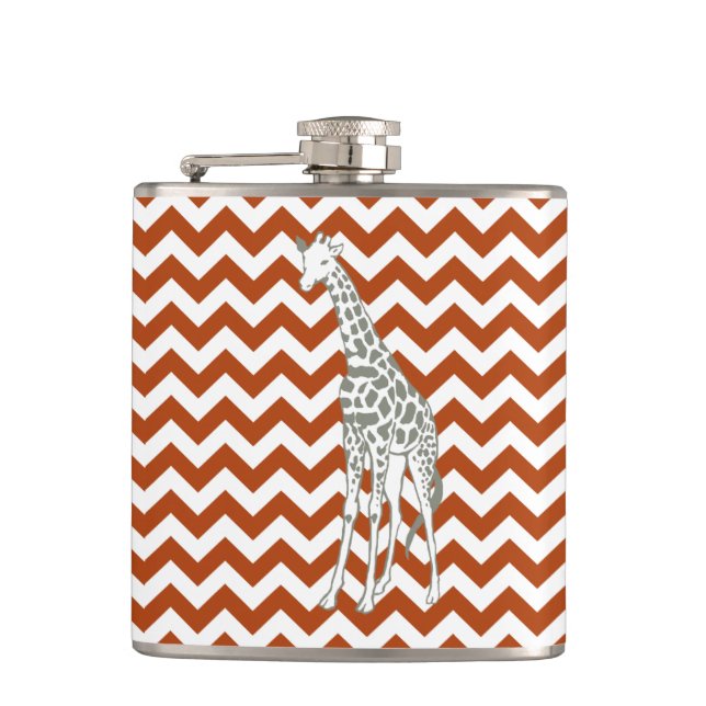Flasques Safari Chevron Rouge Rouille avec Girafe Pop Art (Devant)