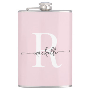 Flasques Script élégant Moderne Blush Rose Nom Monogramme