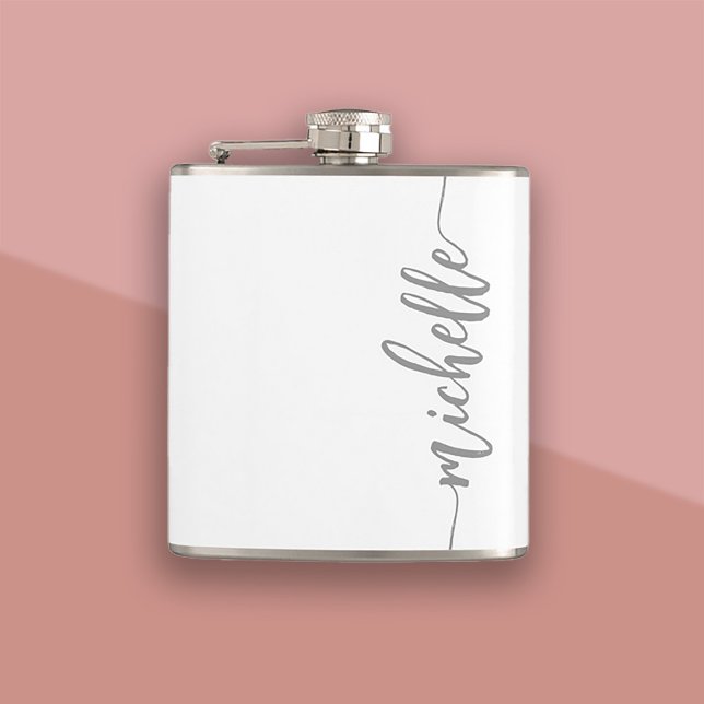 Flasques Script minimaliste Nom personnalisé Blanc (Minimalistic Script Personalized Name White Flask)
