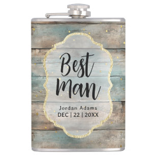 Flasques Shabby Chic Pastel Mariage en bois Best Man