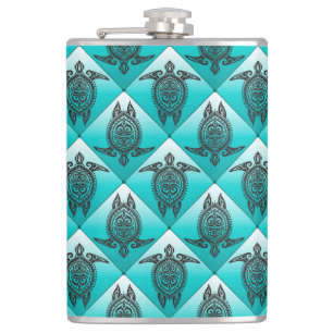 Flasques Shamanic Tortues de mer Motif - cyan