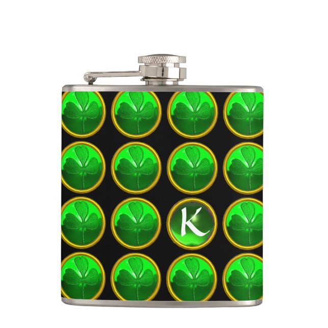 Flasques SHAMROCK VERT JEWEL Saint Patrick's Day Monogram (Devant)