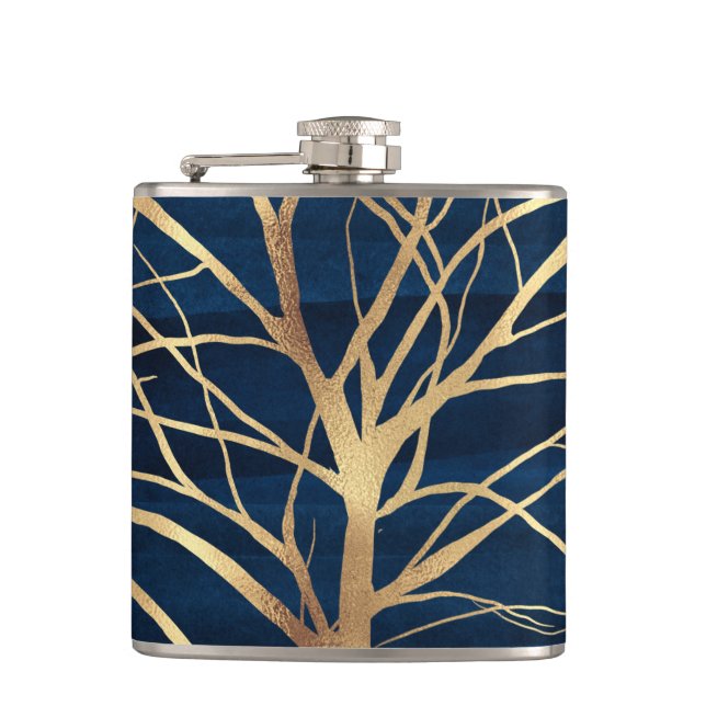 Flasques Silhouette Arbre d'Or moderne Design bleu minimal (Devant)