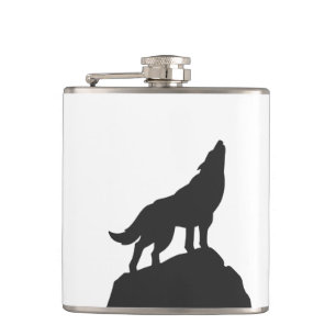 Flasques silhouette de loup hurlant - Choisir la couleur ar