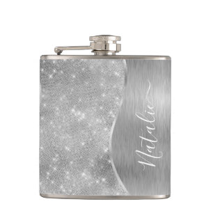 Flasques Silver Glitter Glam Bling Personalized