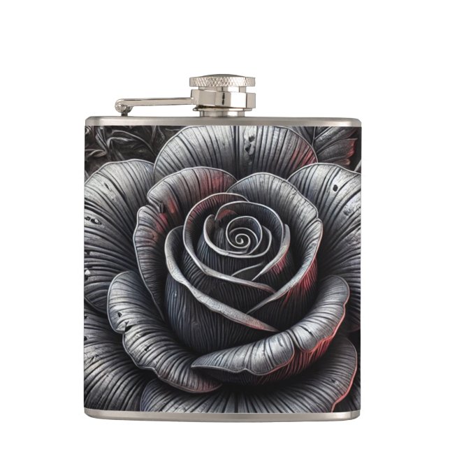Flasques Silver Grey & Black Rose Élégant Mariage gothique (Devant)
