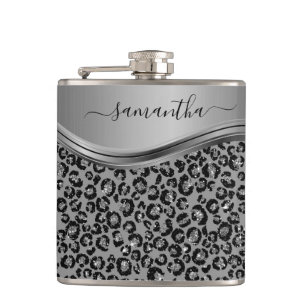Flasques Silver Leopard Nom manuscrit Métal