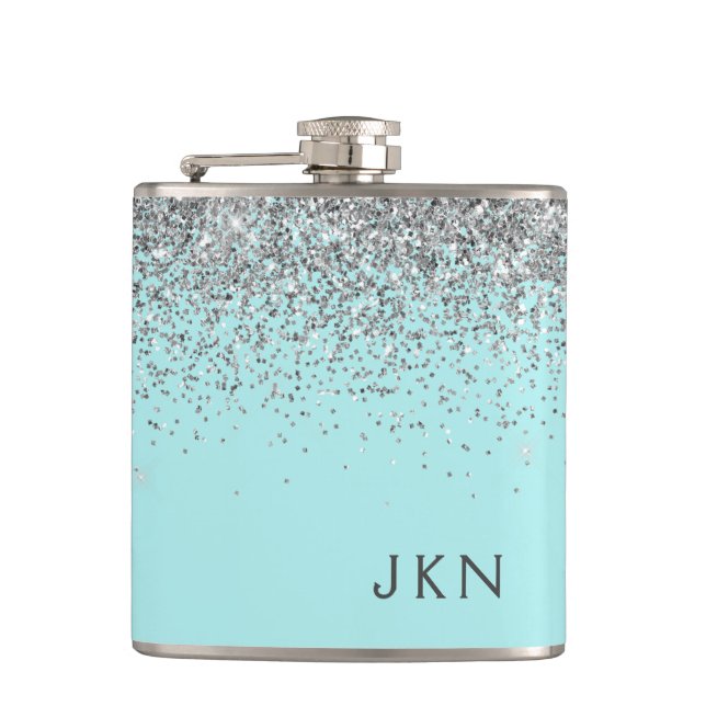 Flasques Silver Turquoise Aqua Blue Girl Parties scintillan (Devant)