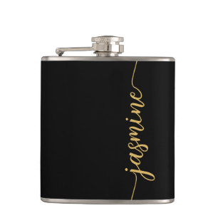 Flasques Simple Black Gold Girl Monogramme Nom Signature