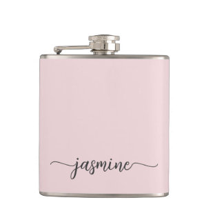 Flasques Simple Blush Rose Girl Monogramme Nom Signature