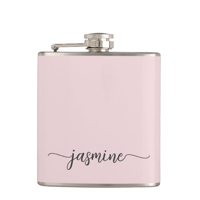 Flasques Simple Blush Rose Girl Monogramme Nom Signature (Devant)