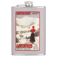 Skieur de femme donnant sur l'affiche d'Adelboden