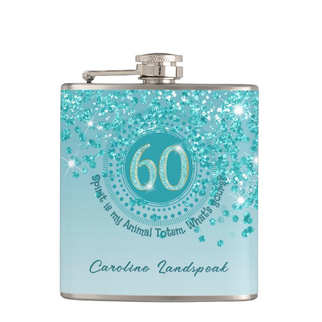 Flasques Soixante et Turquoise Parties scintillant bleue et (Devant)