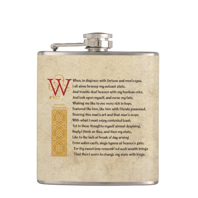 Flasques Sonnet 29 de Shakespeare (XXIX) sur le parchemin (Devant)