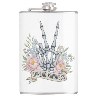 Flasques "Spread Kindness" Skeleton Peace Sign – Watercolor