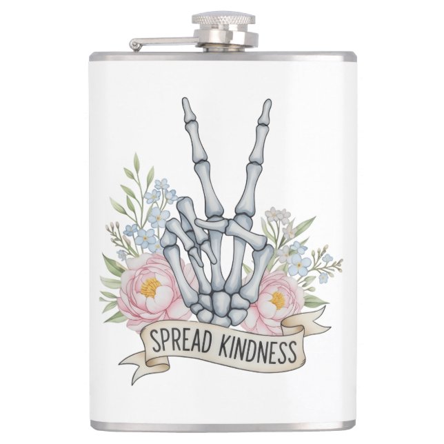 Flasques "Spread Kindness" Skeleton Peace Sign – Watercolor (Devant)