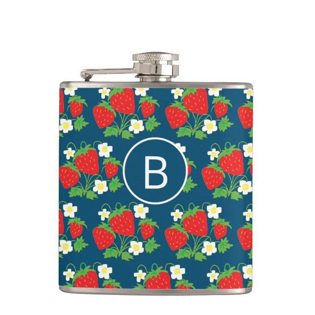 Flasques Strawberry and Flower Blue Pattern Monogrammed (Devant)