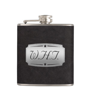 Flasques Style Faux Black cuir Imprimer Monogramme