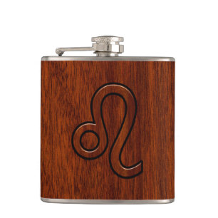 Flasques Symbole Leo Zodiac en bois de mahogany
