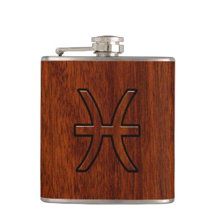 Flasques Symbole Zodiac Pisces Style de grains de bois d'ac
