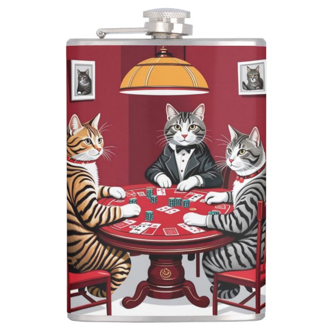 Flasques Tabby Cats Jouer Au Poker (Devant)