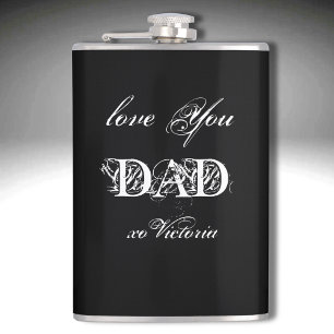 Flasques 'T'aime Papa' De...Blanc Personnalisé Noir Argent