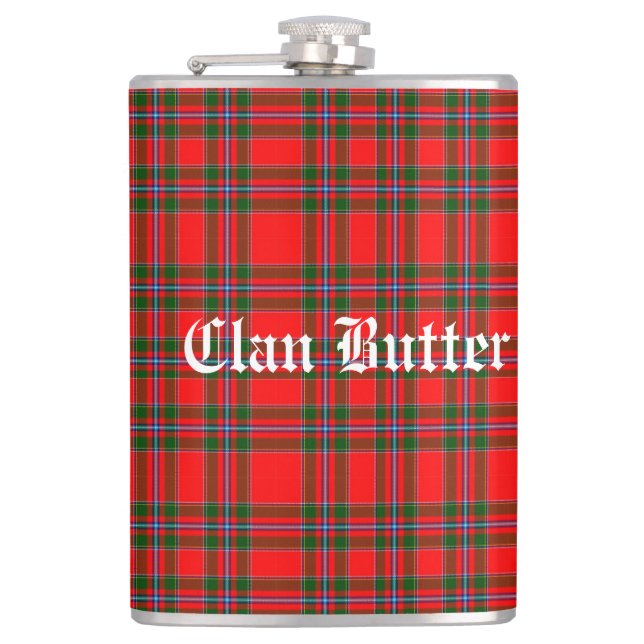 Flasques Tartan de Clan Butter et Texte Personnalisé (Devant)