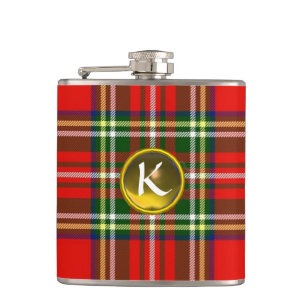 FLASQUES TARTAN ÉCOSSE ROUGE, TOPAZ JAUNE MONOGRAMME EN PIE
