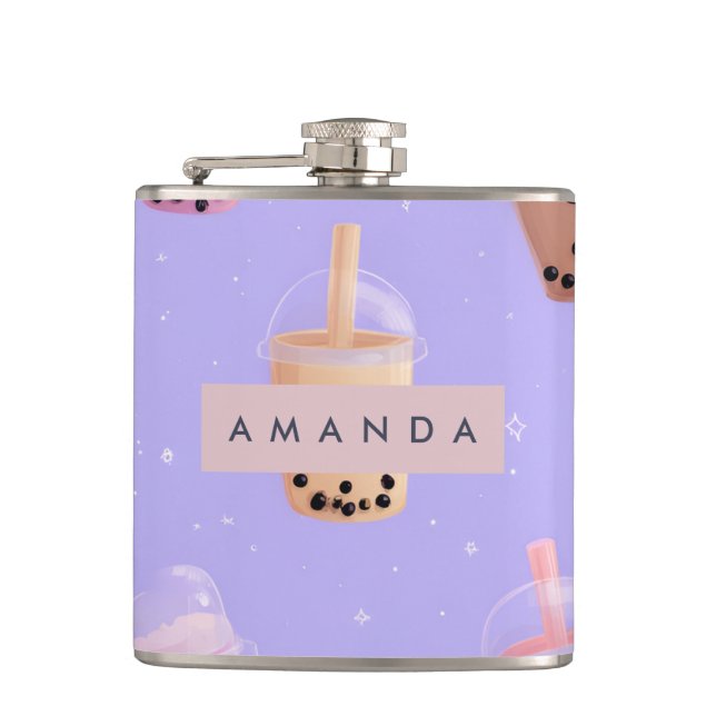 Flasques Thé Bubble Cute Purple Pastel Personnalisé (Devant)