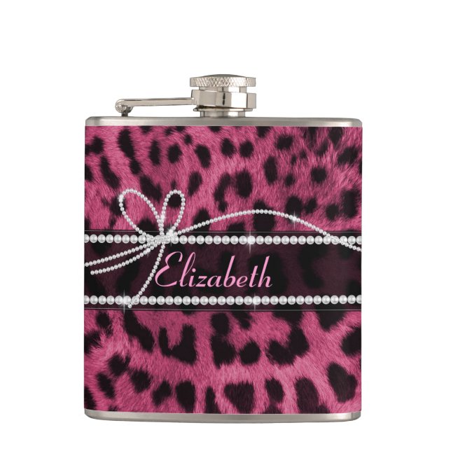 Flasques Trendy chic girly faux rose chaud poil léopard (Devant)