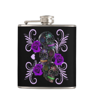 Flasques Triple Jour Noir Des Crânes Morts Roses Violets