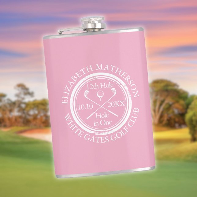 Flasques Trou de golf personnalisé en un rose féminin (Personalized Golf Hole in One Feminine Pink Flask)