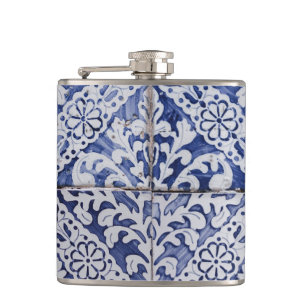 Flasques Tuiles portugaises - Azulejo Floral bleu et blanc