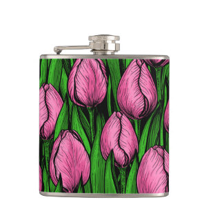 Flasques Tulières roses avec feuilles verts