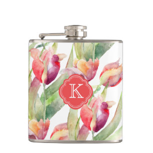 Flasques Tulipes d'aquarelle colorée avec Monogramme