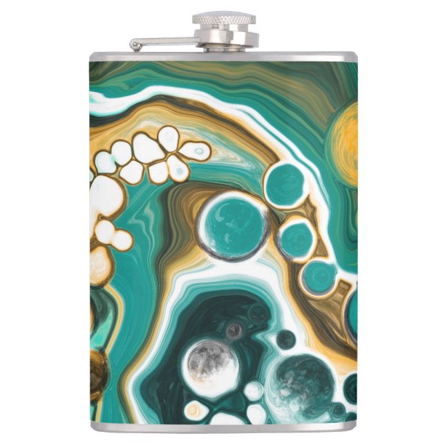 Flasques Turquoise, Or, Marbre Fluide Art (Devant)