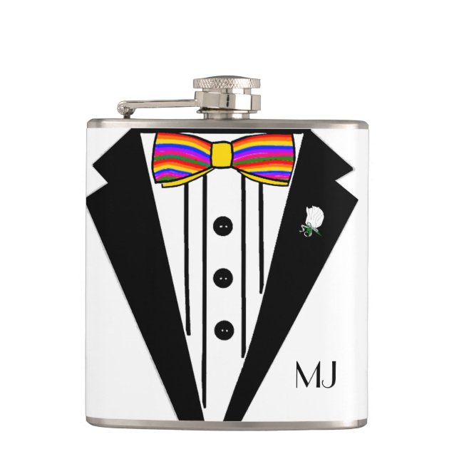 Flasques Tuxedo Avec Rainbow Bow Cravate Mariage (Devant)