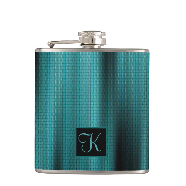 Flasques Un cadeau de monogramme personnalisé, noir et Turq (Devant)