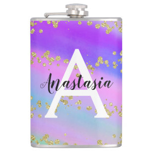 Flasques Unicorne colorée Rainbow Gold Parties scintillant