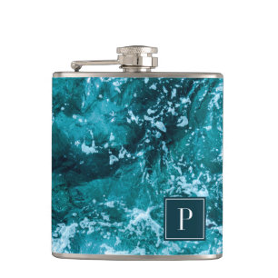 Flasques Vagues de mer turquoise à monogramme personnalisé