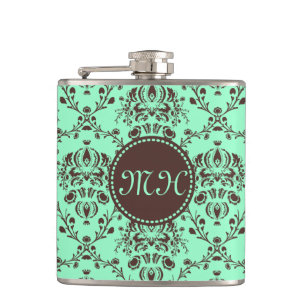 Flasques Vert brun chocolat élégant de menthe de damassé