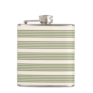Flasques Vert olive et beige cinq rayures motif