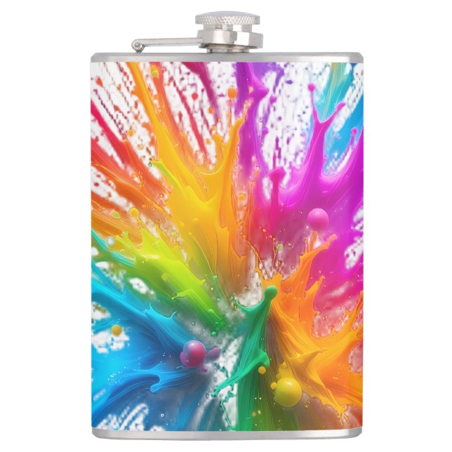 Flasques Vibrant Rainbow Paint Splatter Explosion (Devant)