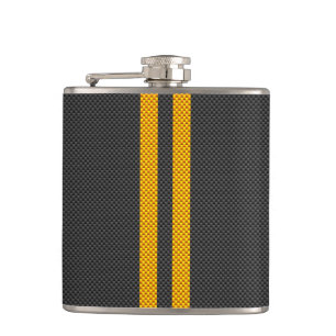 Flasques Vibrant Yellow Racing Stripes Carbon Fiber Style