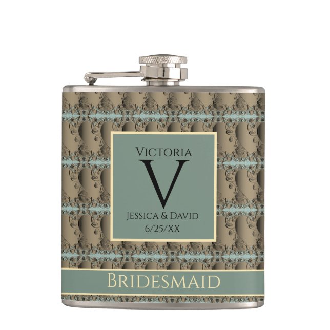 Flasques Vieux or Bridesmaid et Mariage d'or Turquoise (Devant)