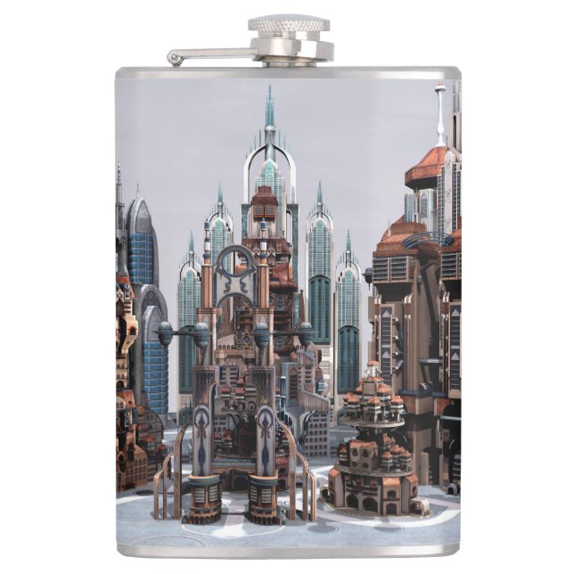 Flasques Ville de fantasy futuriste Art de la skyline de sc (Devant)