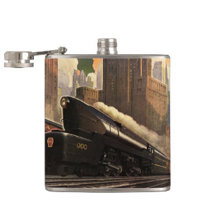Flasques Ville vintage, train duplex T1 sur voies ferrées